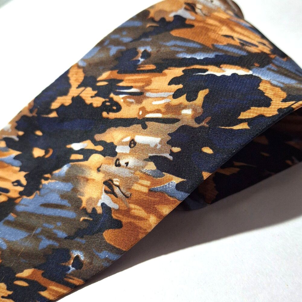 Vintage Cocktail Collection Silk Tie 1990s Abstract Camo Mens Necktie Brown Blue